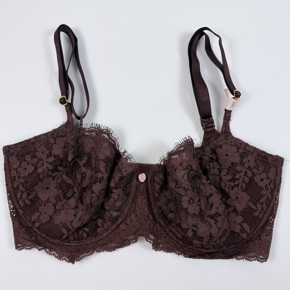 Victoria's Secret Dream Angels Brown Floral Lace Unlined Demi Bra 32DDD NWT